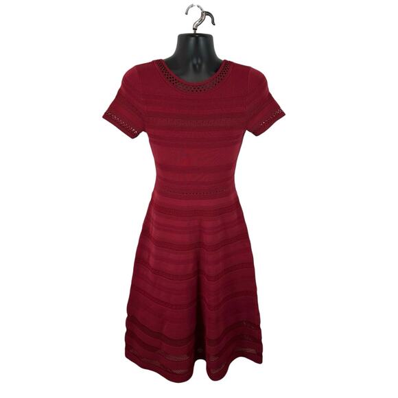 Sandro Paris Knit Dress Red Ribbed Knit Short Sleeve Size XS Midi Cocktail - Picture 1 of 13